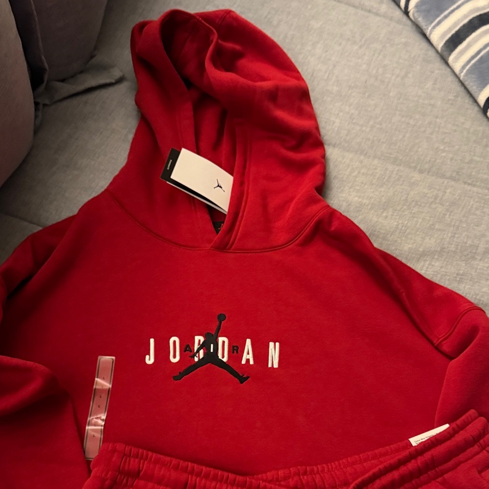 Jordan Red Hoodie with Iconic Logo and pants